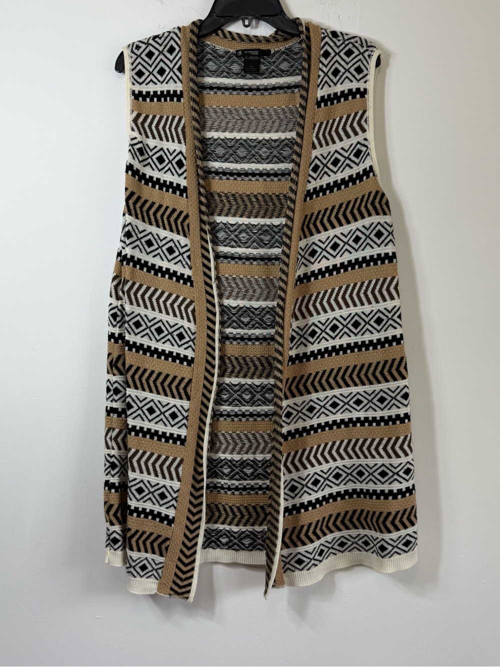 New Directions Woman 2X Geometric Knit Sleeveless Duster Sweater Vest Boho